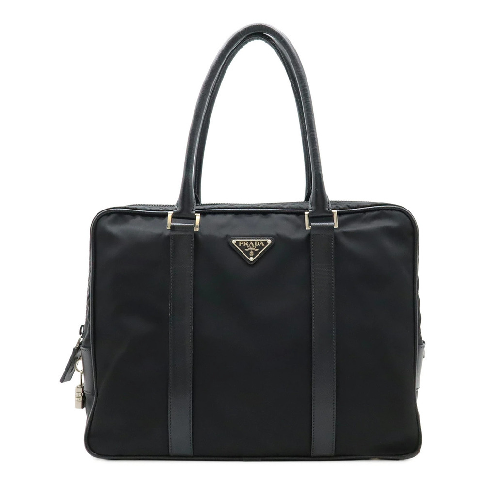 Prada Triangle Business Bag Briefcase Saffiano Leather NERO Black
